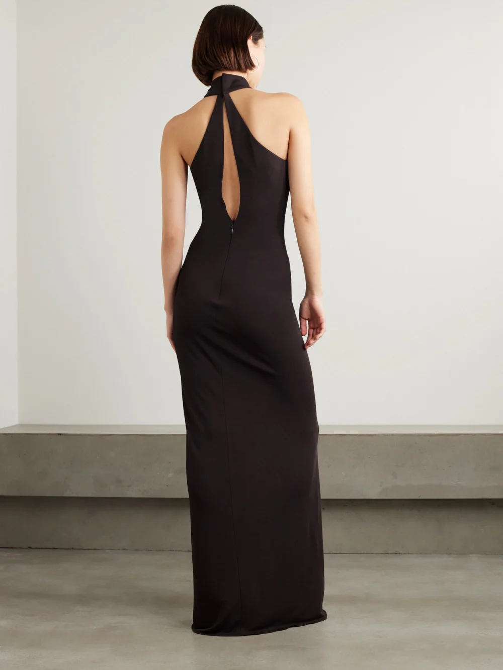 Back view of the Tom Ford Cutout Gathered Jersey Halterneck Gown