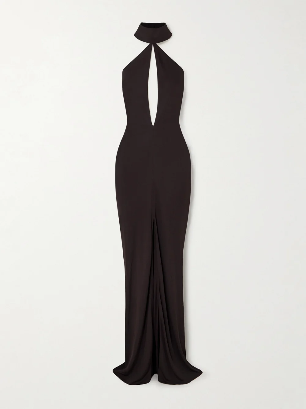 Tom Ford Cutout Gathered Jersey Halterneck Gown in dark brown