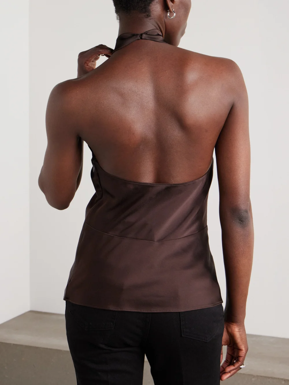 Back view of the Tom Ford Cutout Satin-crepe Halterneck Top