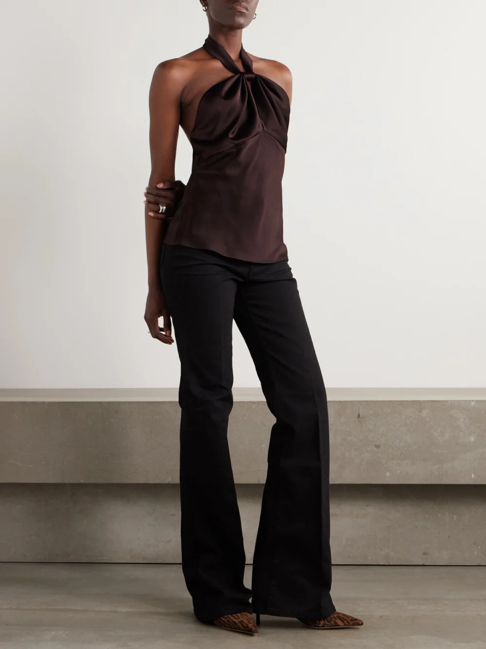 Tom Ford Cutout Satin-crepe Halterneck Top, worn by a model