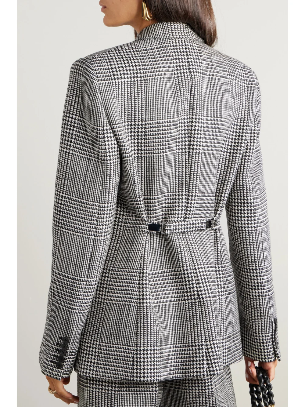 Back view of the Tom Ford Double-breasted Checked Wool-tweed Blazer