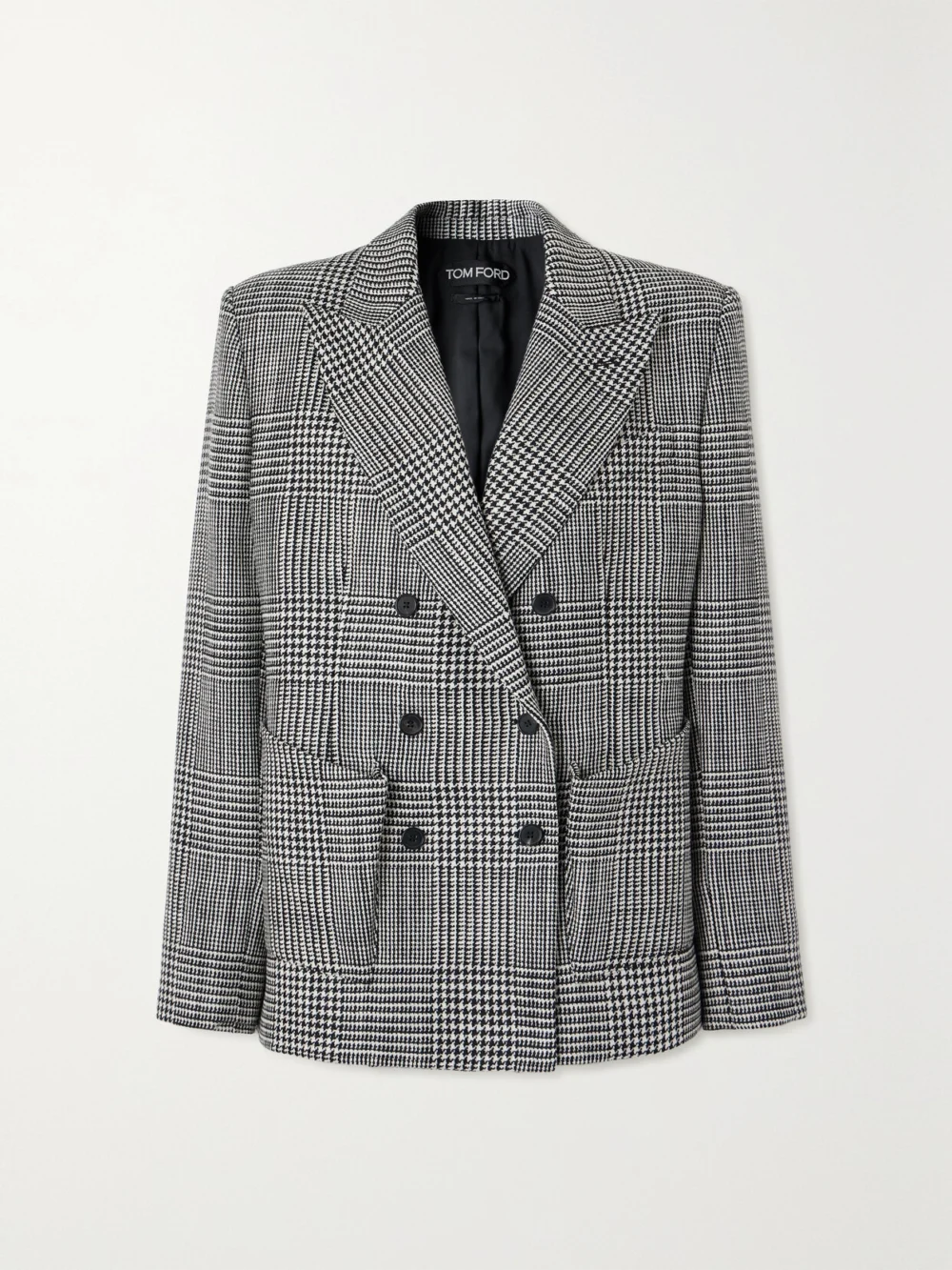 Tom Ford Double-breasted Checked Wool-tweed Blazer in gray