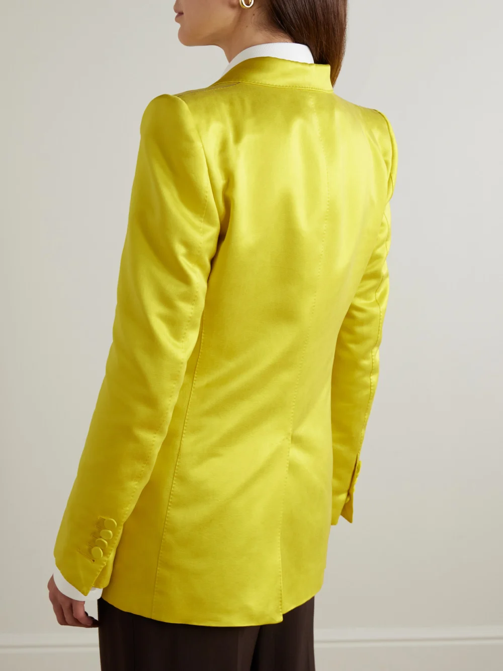 Back view of the Tom Ford Double-breasted Cotton and Silk-blend Hammered-satin Blazer
