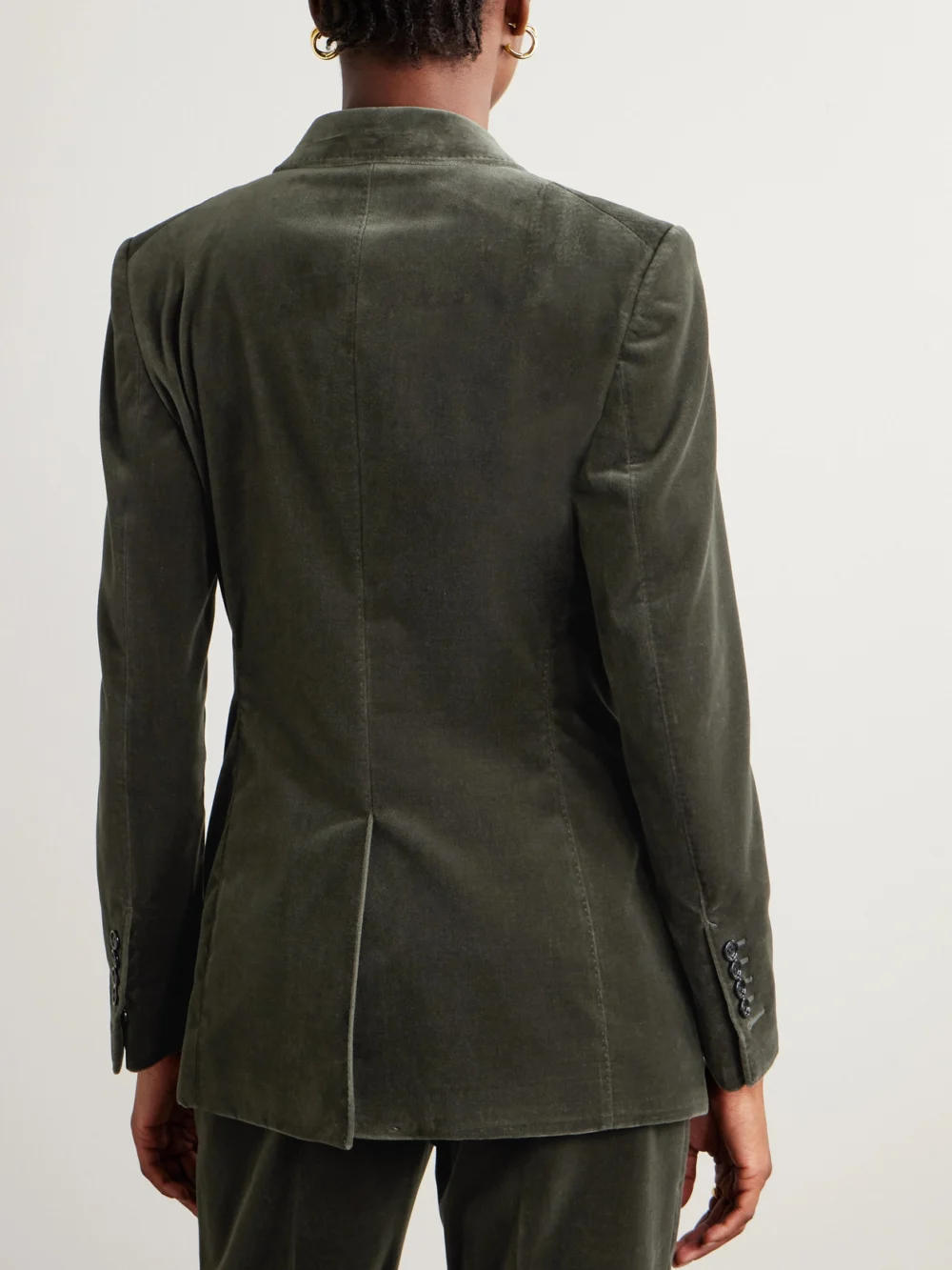 Back view of the Tom Ford Double-breasted Cotton-blend Velvet Blazer