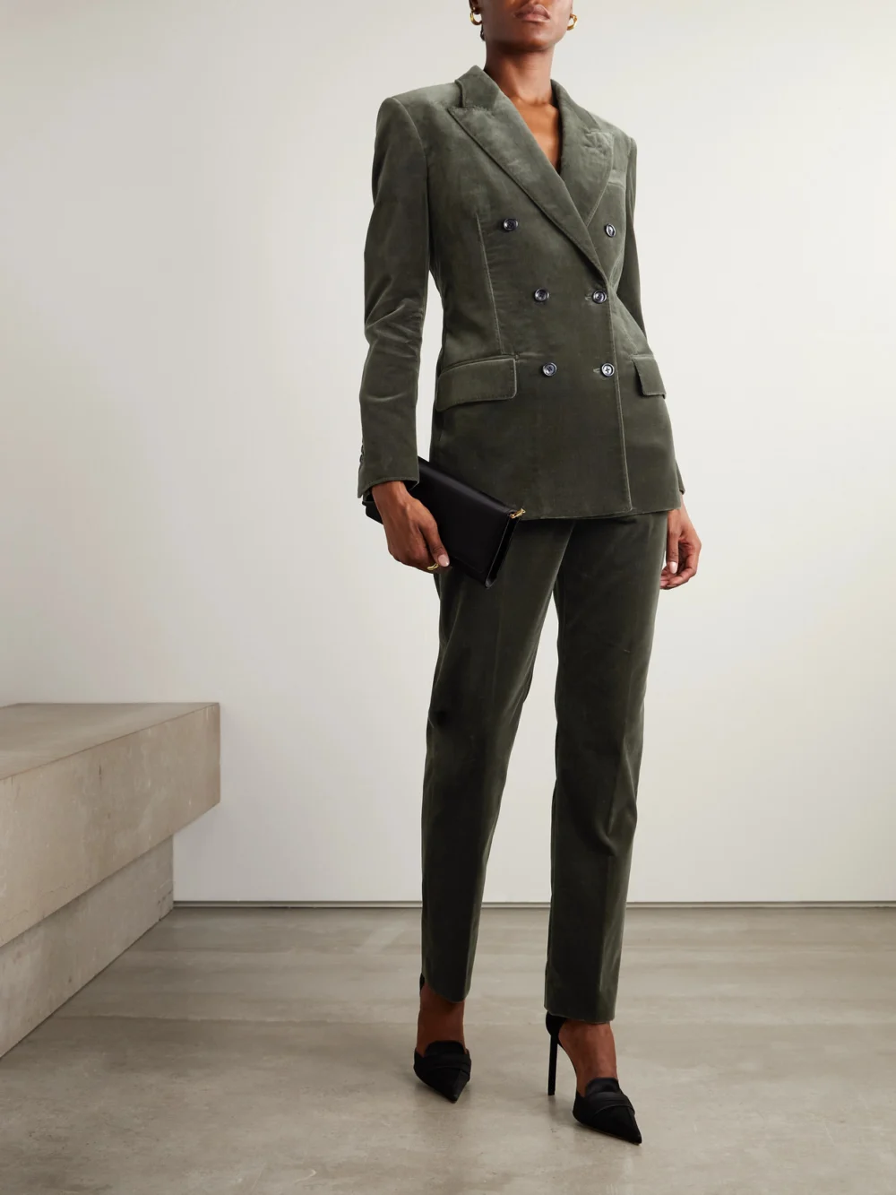 Tom Ford Double-breasted Cotton-blend Velvet Blazer, worn by a model