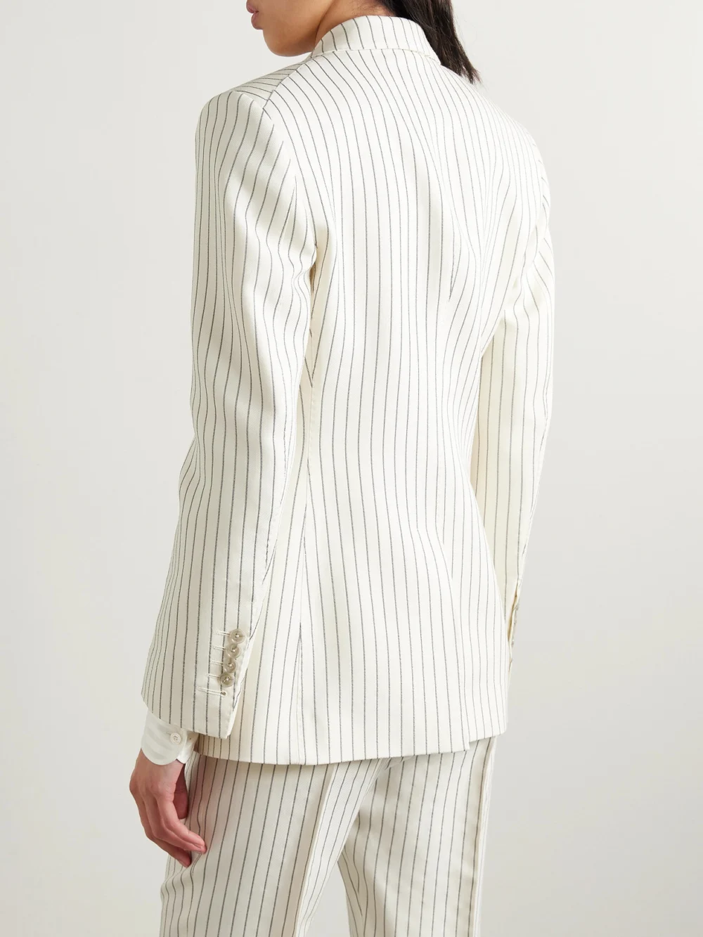 Back view of the Tom Ford Double-breasted Pinstripe Wool-blend Twill Blazer