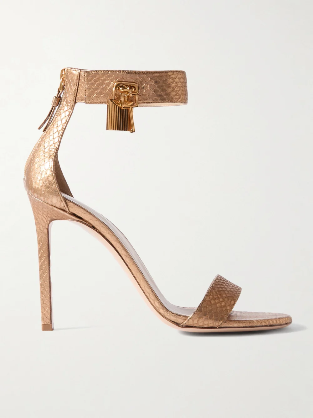 Tom Ford Embellished Metallic Snake-effect Leather Sandals in shiny gold
