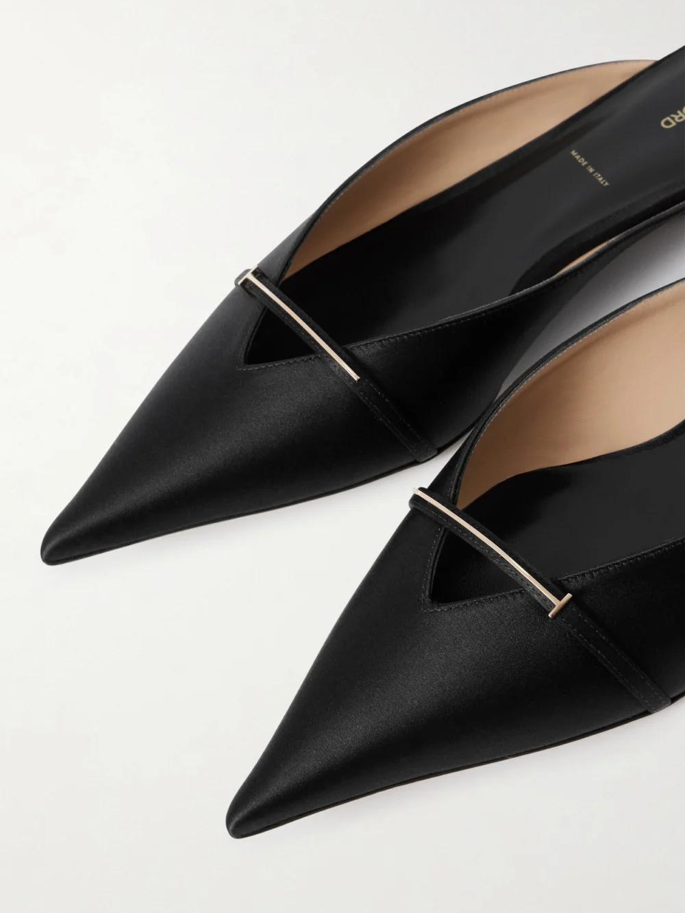 Close-up detail of the Tom Ford Embellished Satin Slippers
