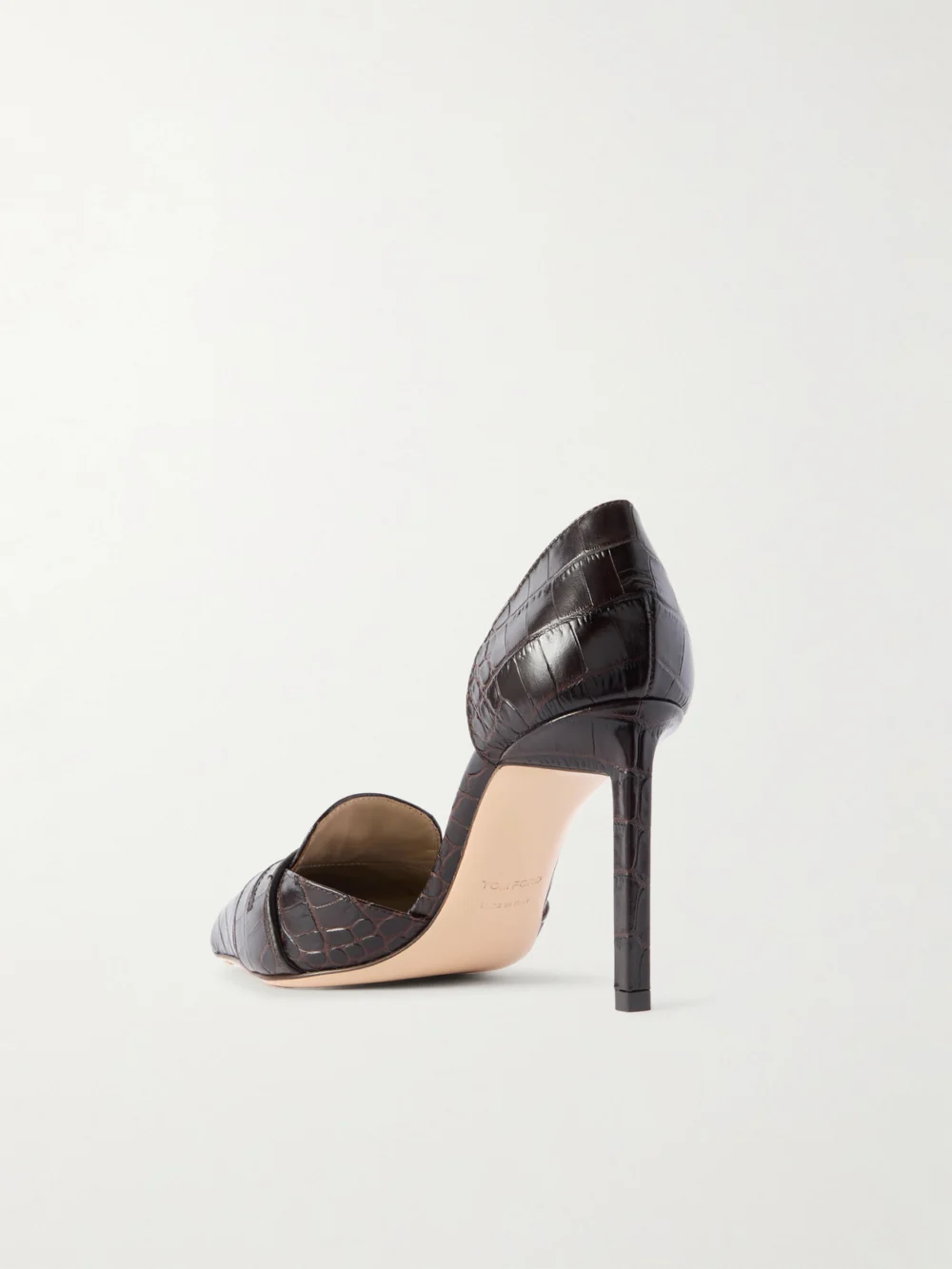 Back view of the Tom Ford Eva D'orsay Glossed Croc-effect Leather Pumps