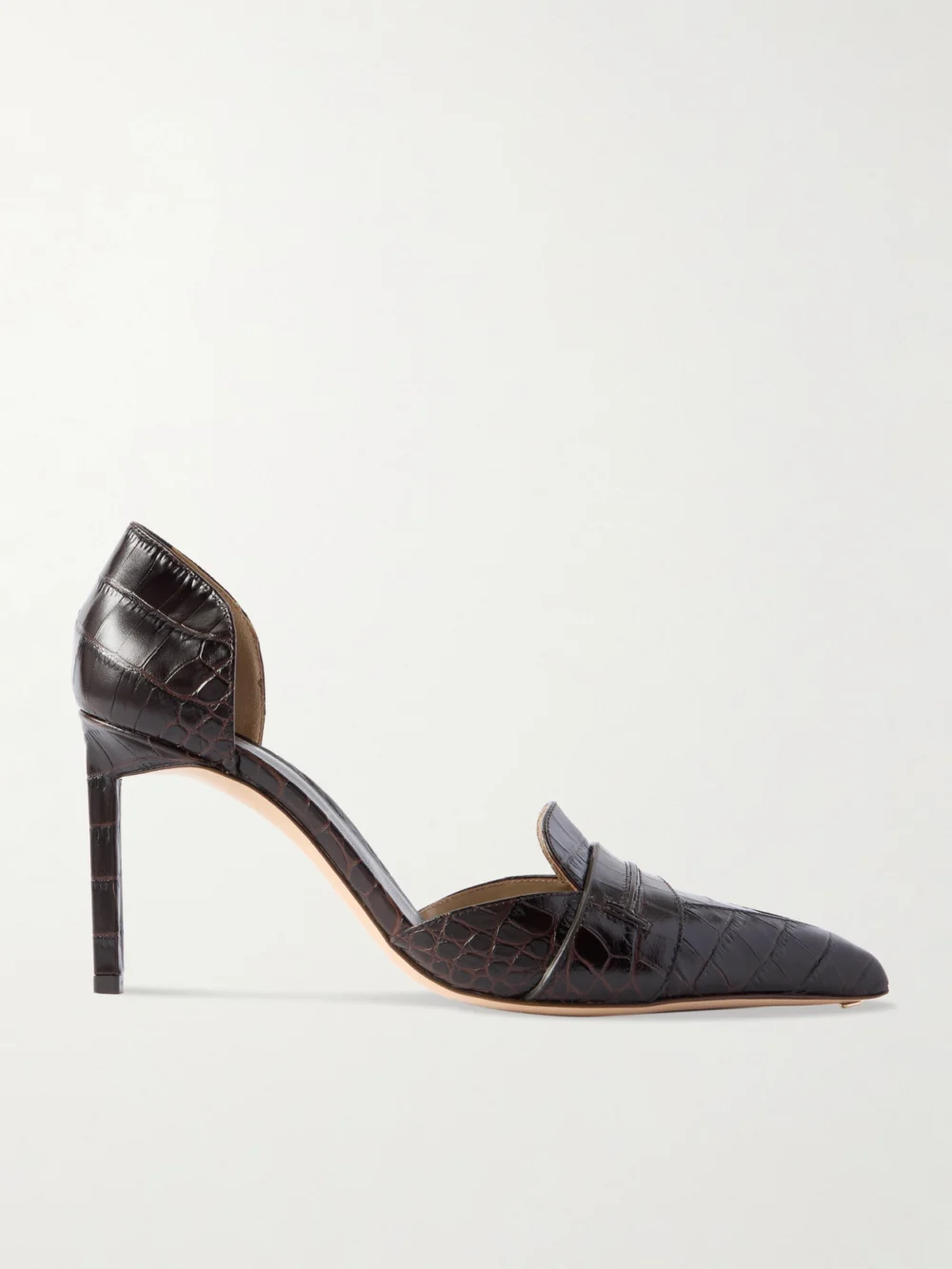 Tom Ford Eva D'orsay Glossed Croc-effect Leather Pumps in dark brown
