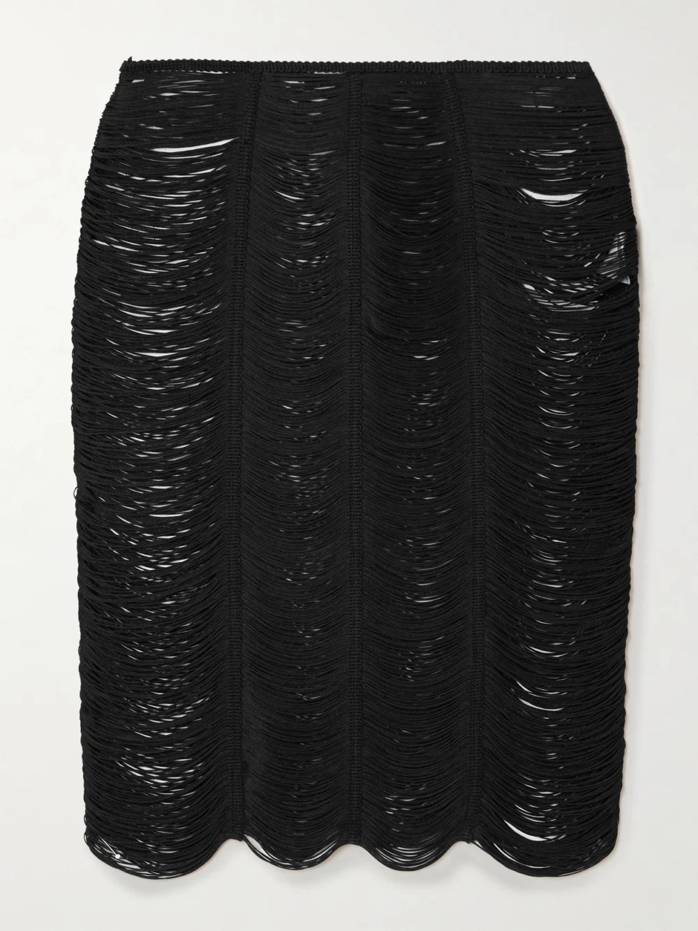 Tom Ford Fringed Open-knit Midi Skirt in black