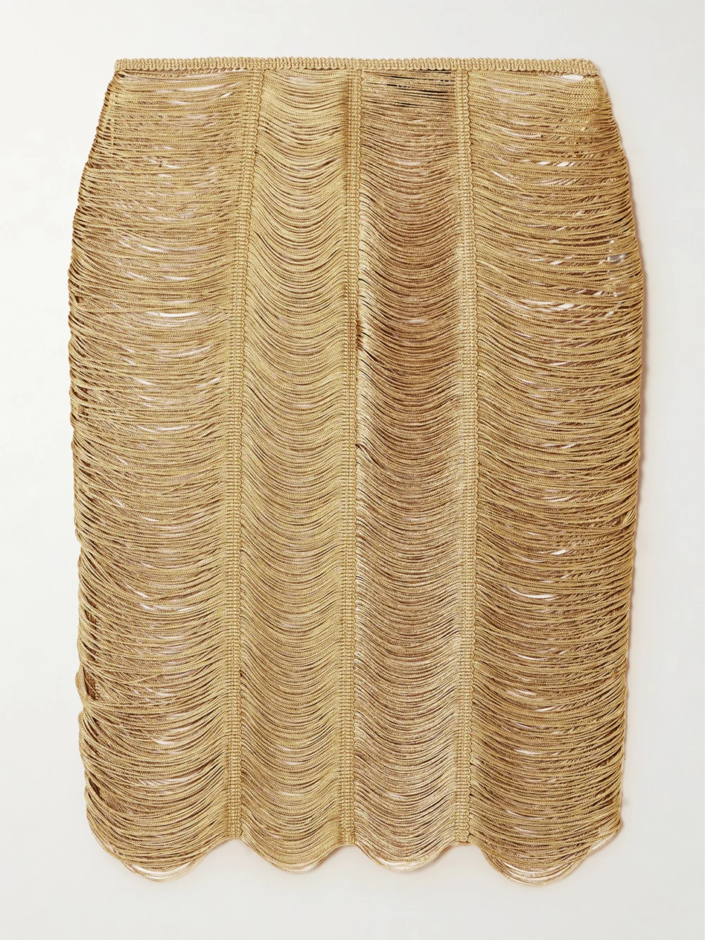 Tom Ford Fringed Open-knit Midi Skirt in gold