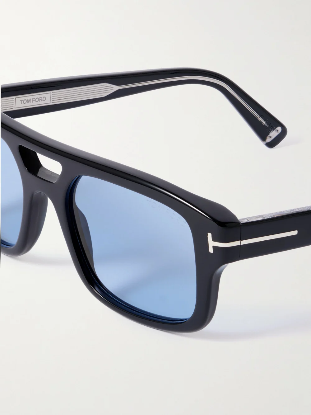 Close-up detail of the Tom Ford Icon Aviator-style Acetate Sunglasses