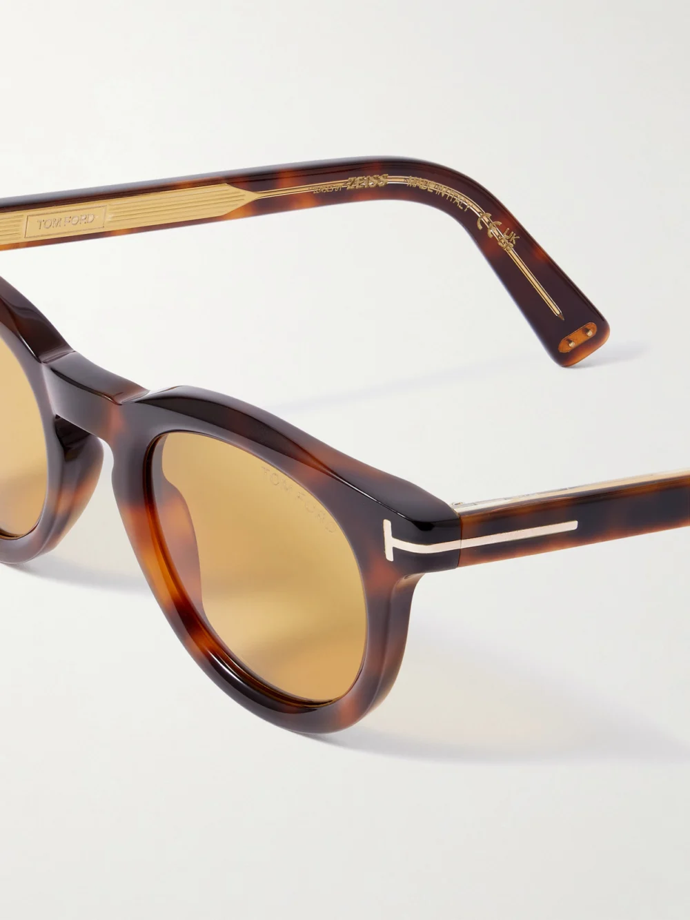 Close-up detail of the Tom Ford Icon Round-frame Tortoiseshell Acetate Sunglasses