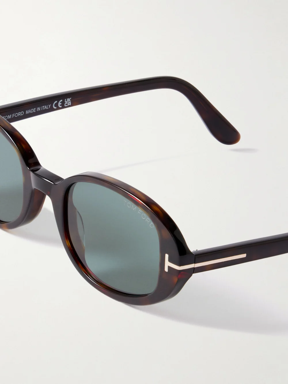 Close-up detail of the Tom Ford Iggy Oval-frame Tortoiseshell Acetate Sunglasses
