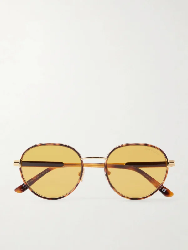 Tom Ford Jet-02 Round-frame Gold-tone and Tortoiseshell Acetate Sunglasses
