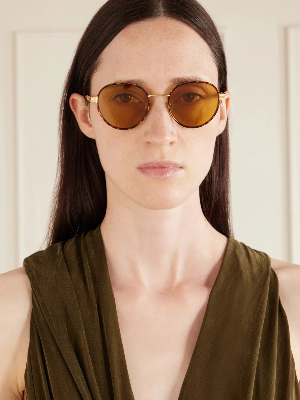 Tom Ford Jet-02 Round-frame Gold-tone and Tortoiseshell Acetate Sunglasses, styled view