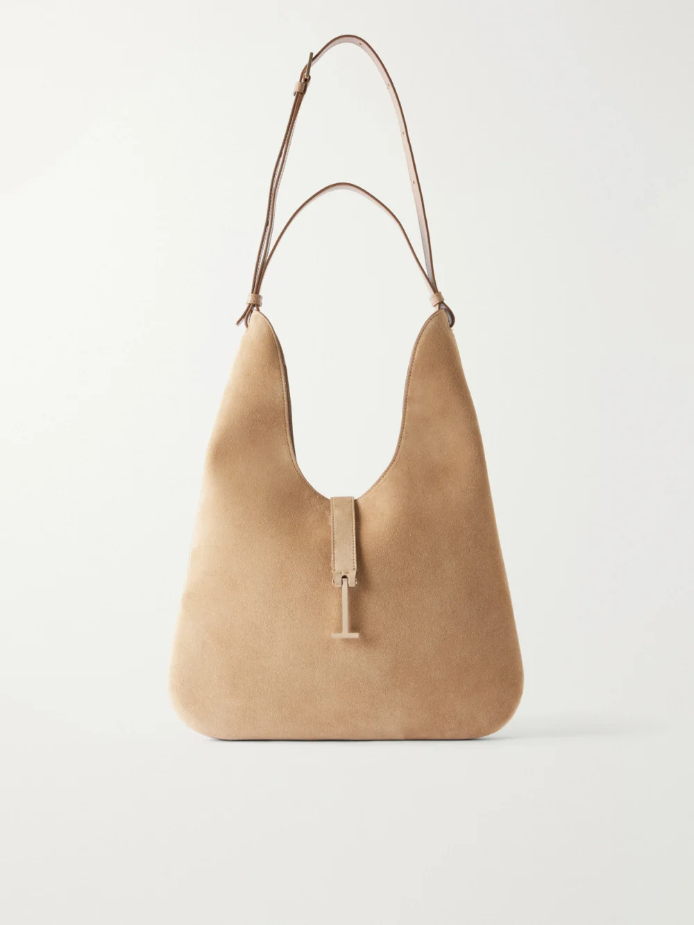 Tom Ford Kara T-embellished Medium Suede Shoulder Bag in beige