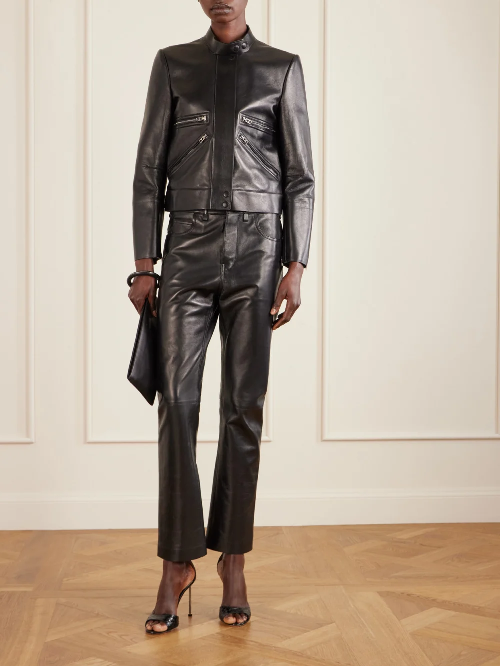 Tom Ford Leather Biker Jacket, worn by a model