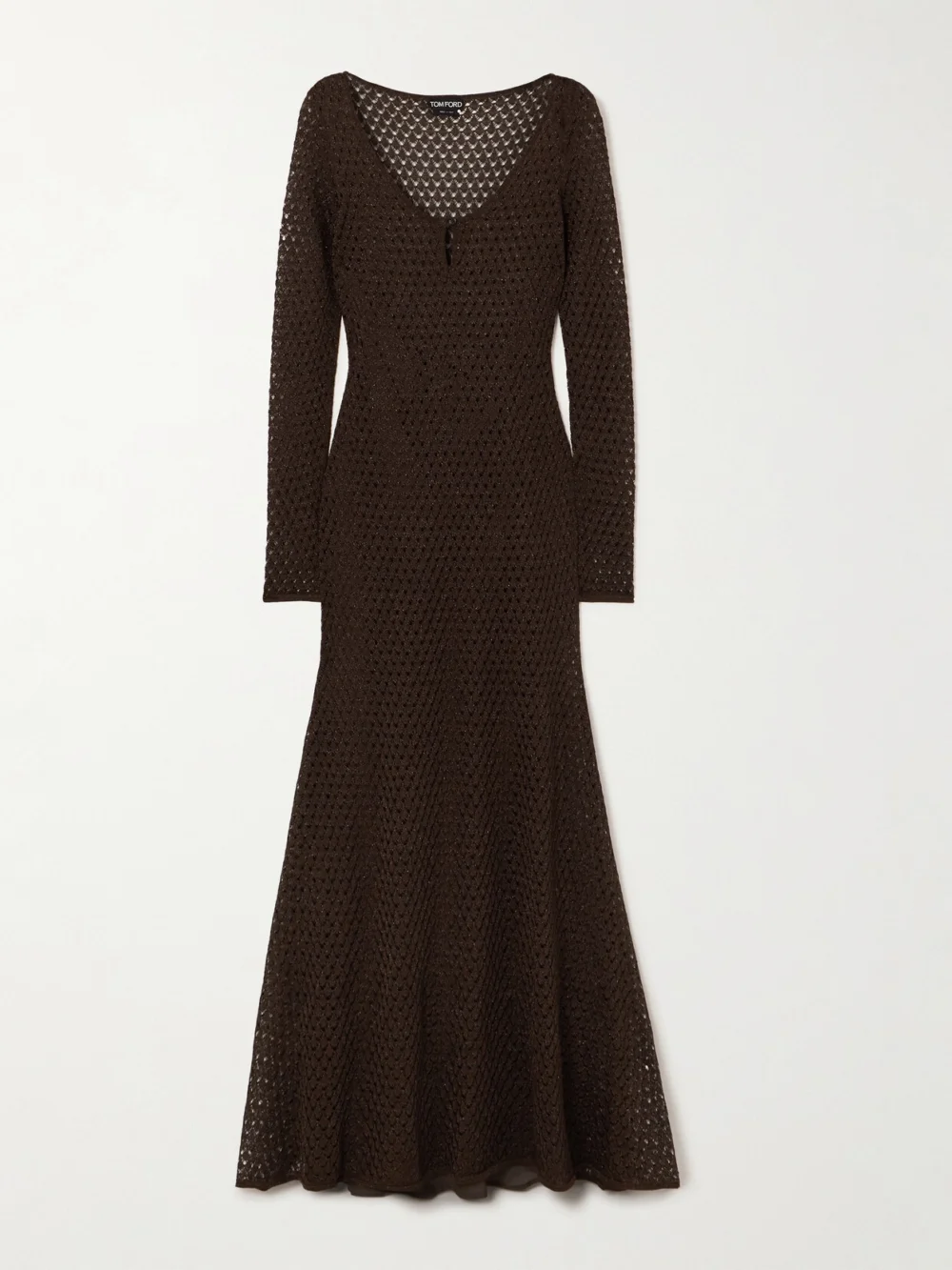 Tom Ford Metallic Open-knit Maxi Dress in brown
