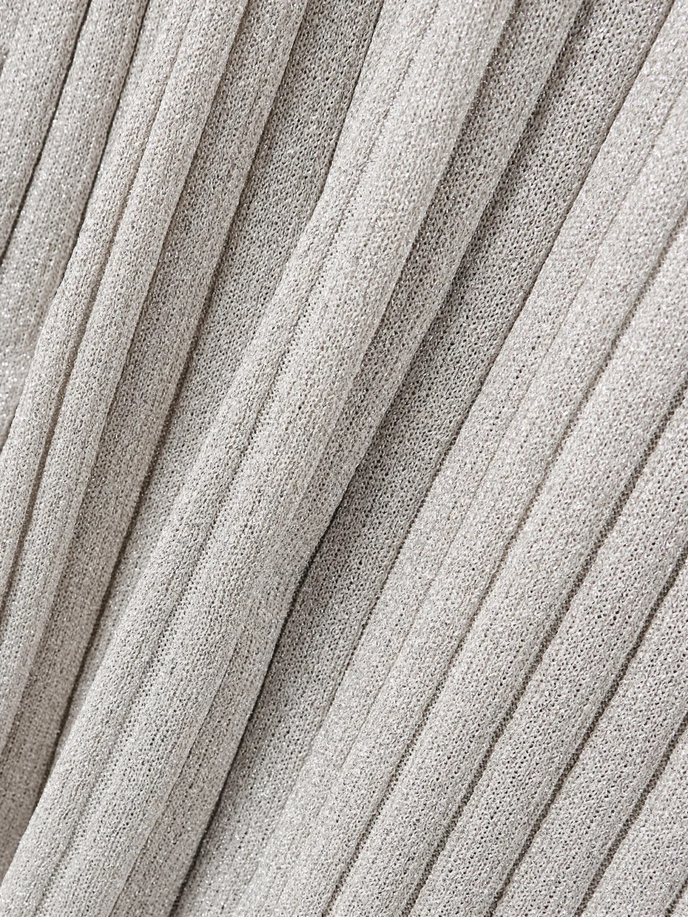 Close-up detail of the Tom Ford Metallic Ribbed-knit Halterneck Maxi Dress