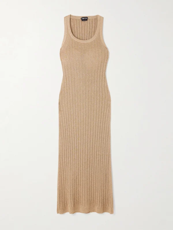 Tom Ford Metallic Ribbed-knit Midi Dress