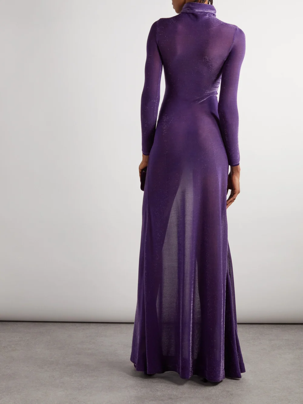 Back view of the Tom Ford Metallic Silk-blend Turtleneck Maxi Dress