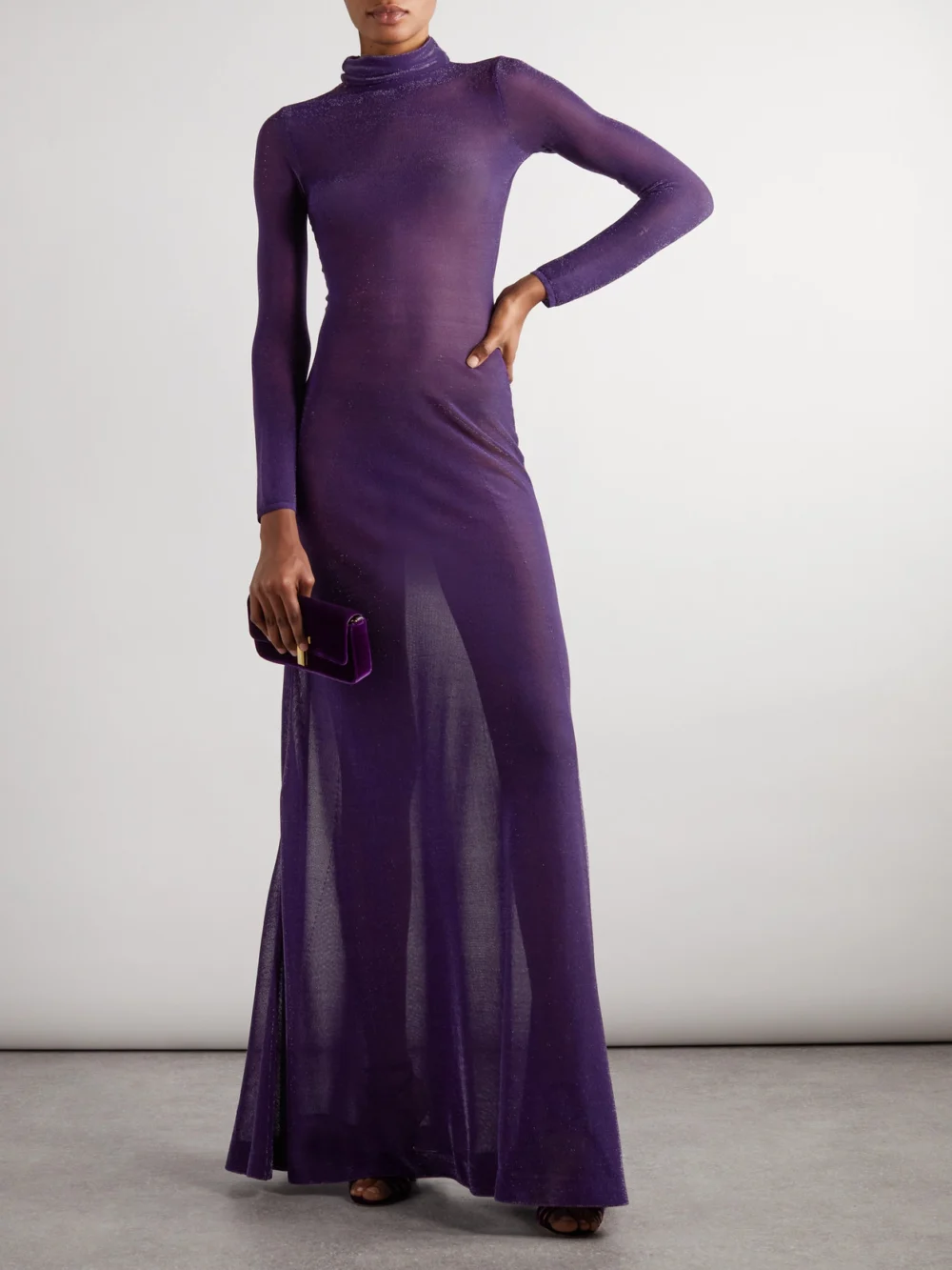Tom Ford Metallic Silk-blend Turtleneck Maxi Dress, worn by a model