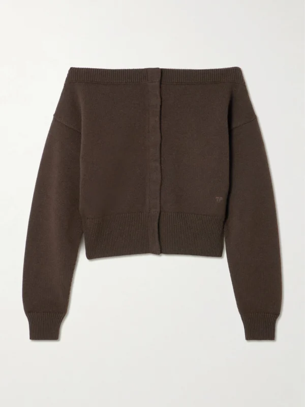 Tom Ford Off-the-shoulder Cropped Embroidered Cashmere Cardigan