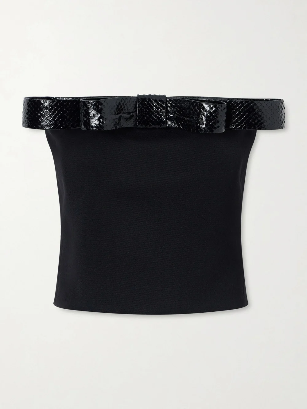 Tom Ford Off-the-shoulder Snake-effect Leather-trimmed Wool-twill Top in black