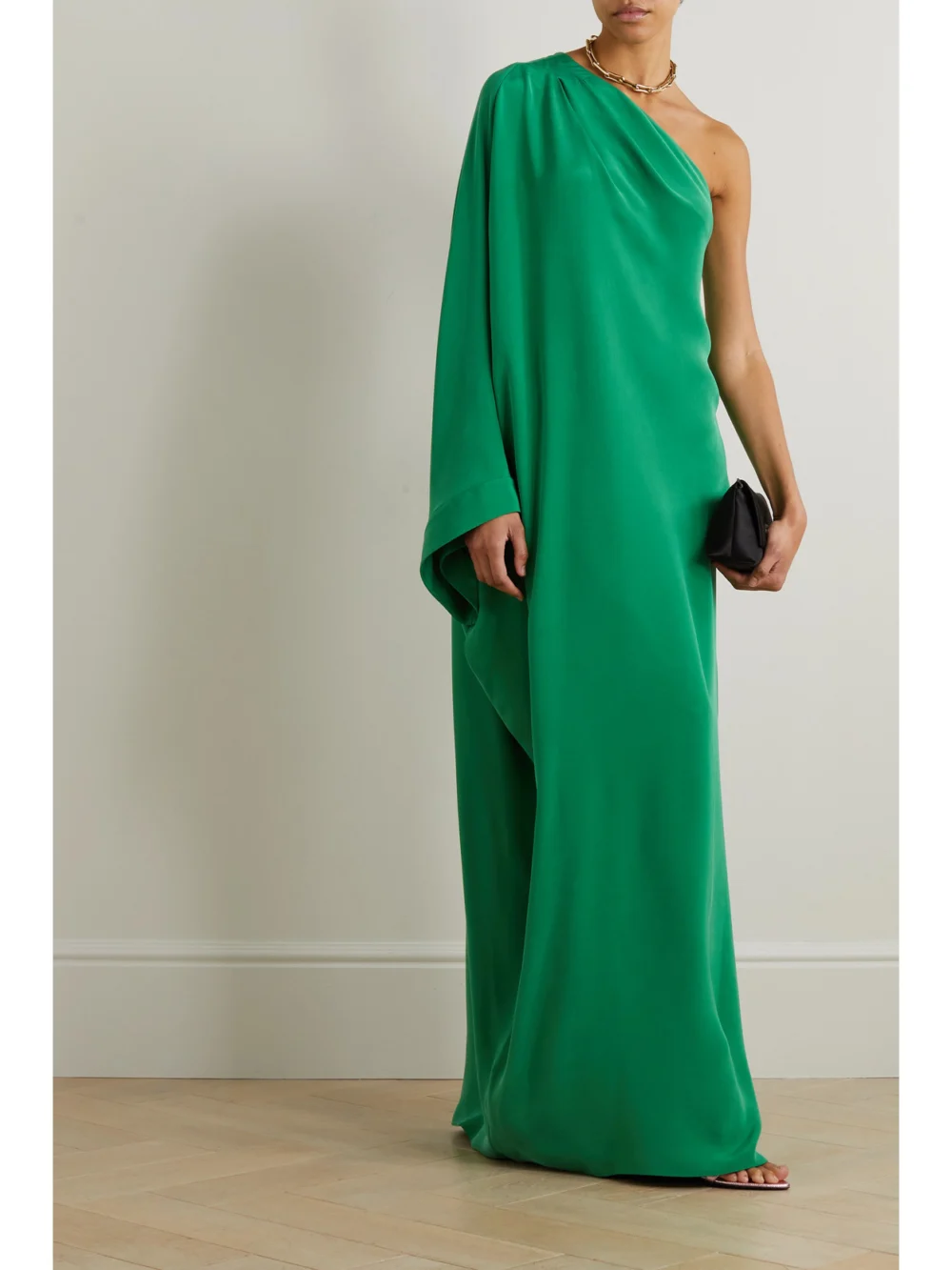 Tom Ford One-shoulder Draped Silk-satin Gown, worn by a model