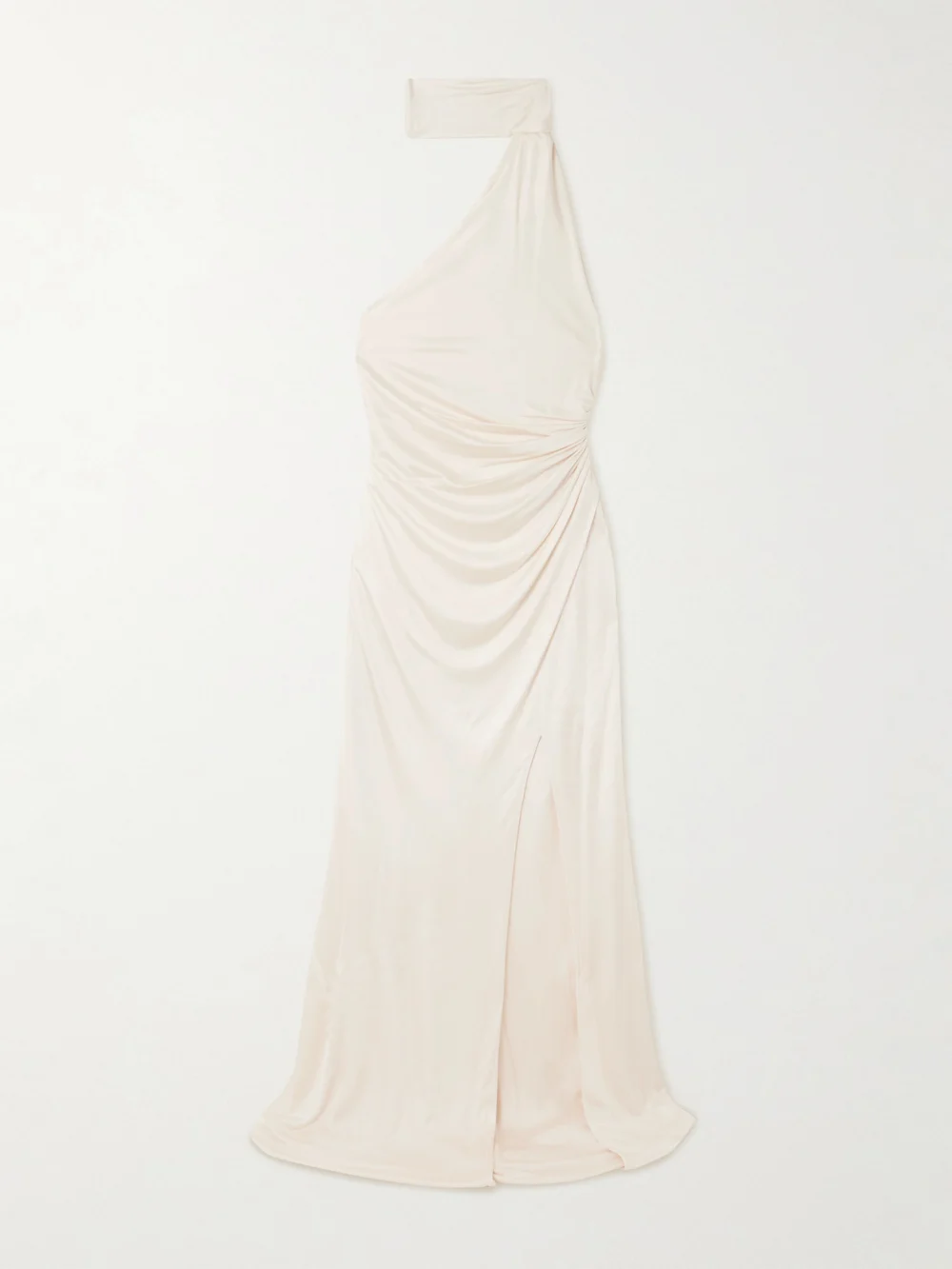 Tom Ford One-shoulder Paneled Ruched Satin-jersey Halterneck Gown in off-white