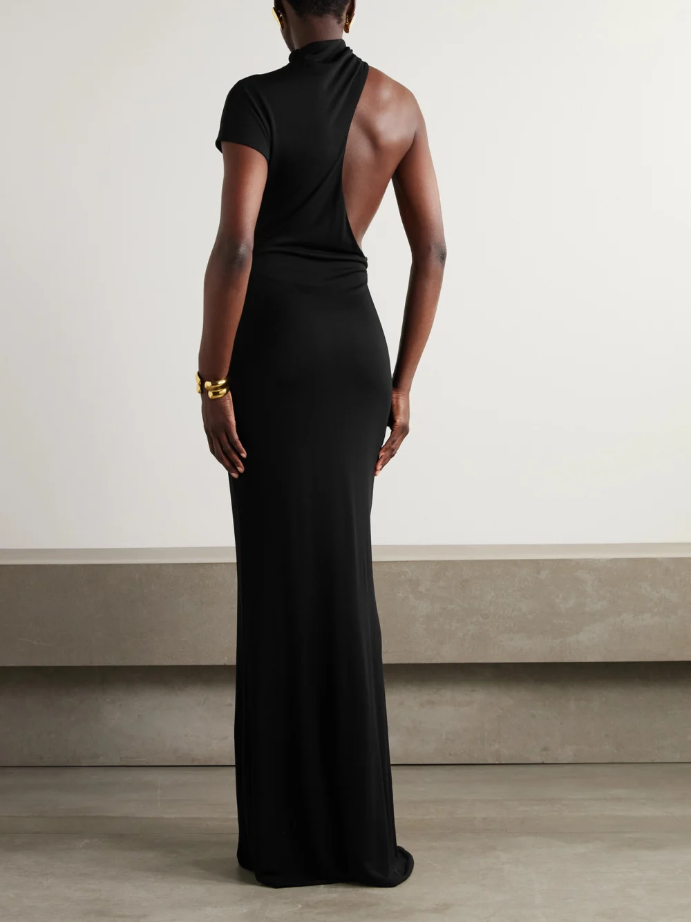 Back view of the Tom Ford One-sleeve Jersey Gown