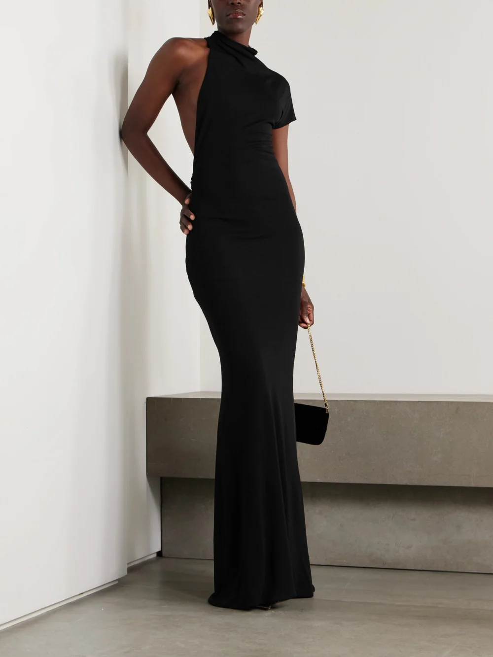 Tom Ford One-sleeve Jersey Gown, worn by a model