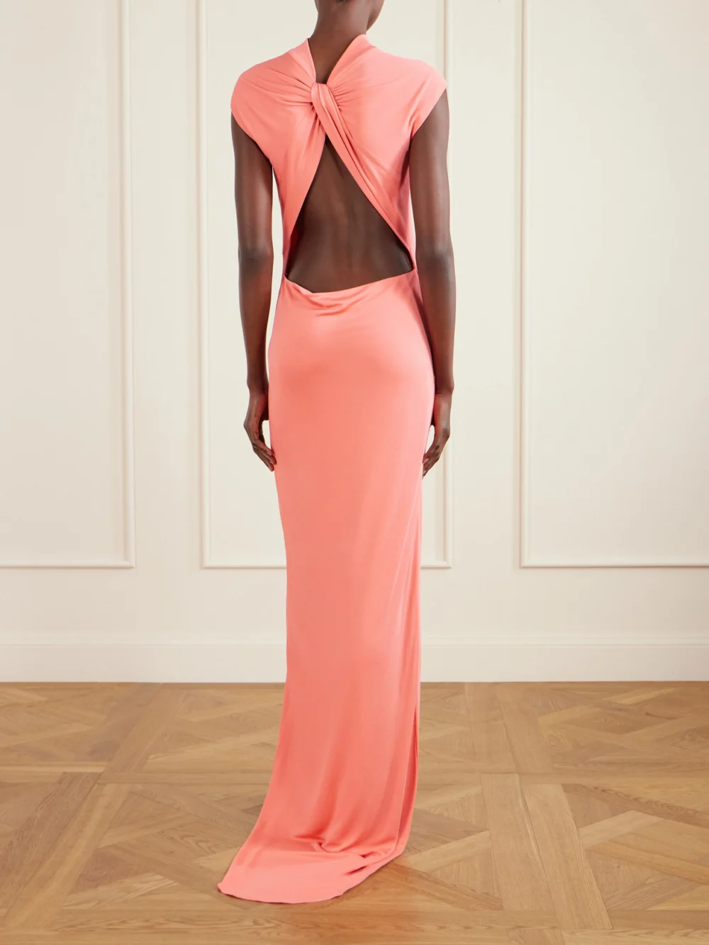 Back view of the Tom Ford Open-back Asymmetric Knotted Crepe-jersey Maxi Dress