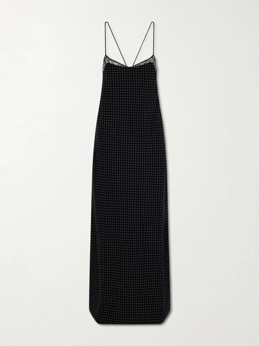Tom Ford Open-back Lace-trimmed Polka-dot Silk-crepe Maxi Dress in black