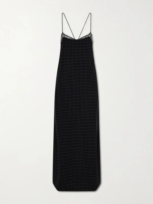 Tom Ford Open-back Lace-trimmed Polka-dot Silk-crepe Maxi Dress