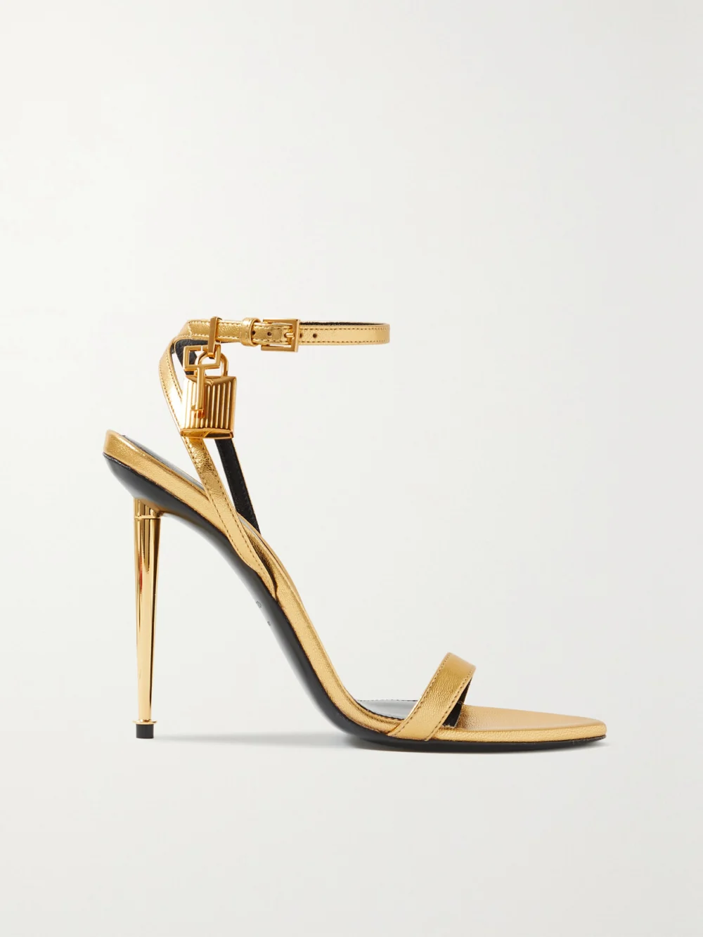 Tom Ford Padlock Metallic Leather Sandals in gold