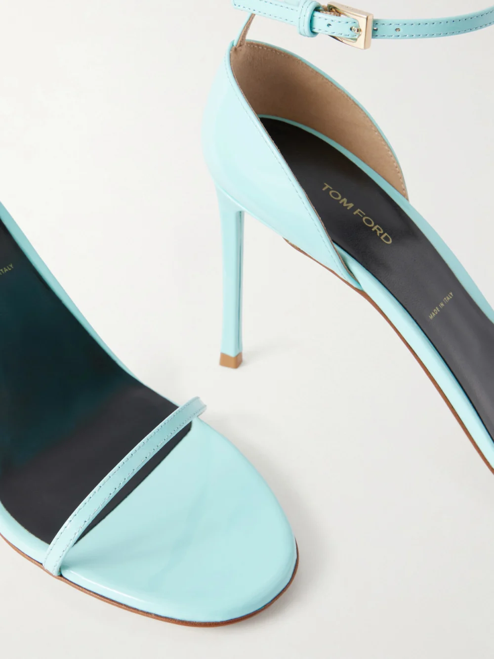 Close-up detail of the Tom Ford Patent-leather Sandals