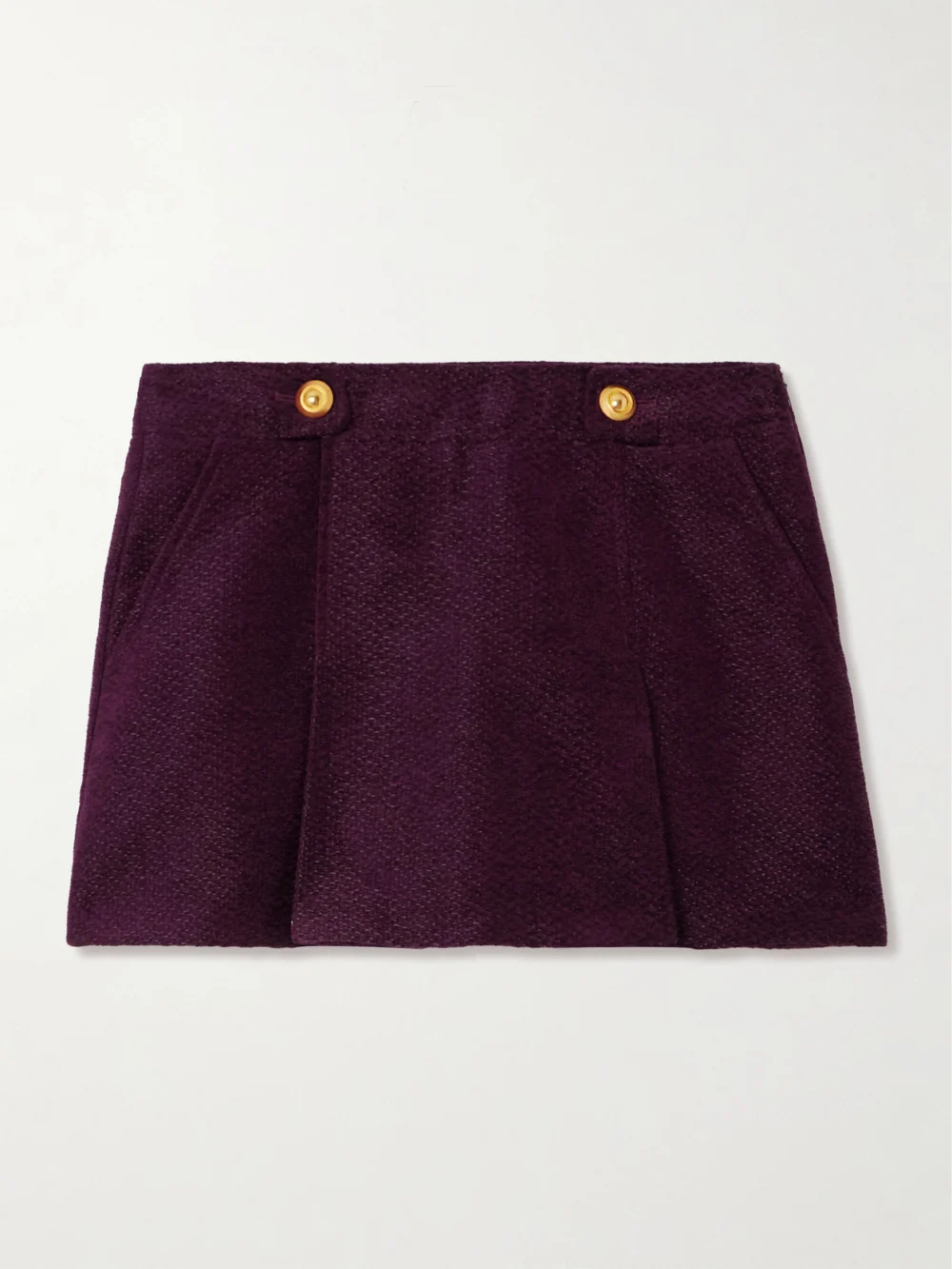 Tom Ford Pleated Metallic Tweed Mini Skirt in plum