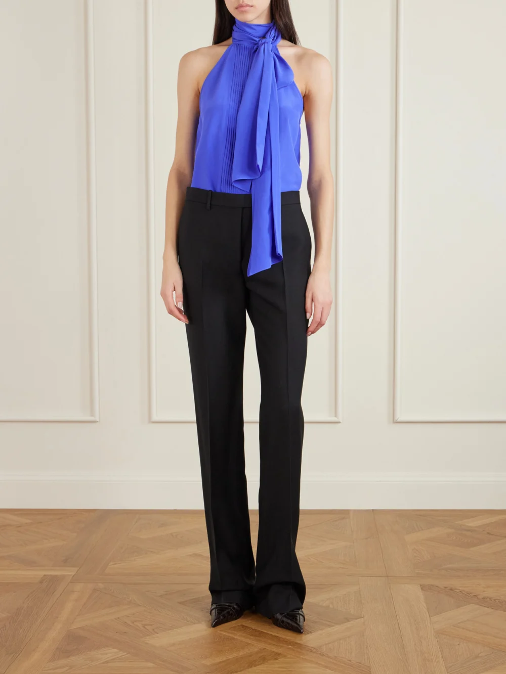 Tom Ford Pleated Silk-crepe De Chine Blouse, worn by a model