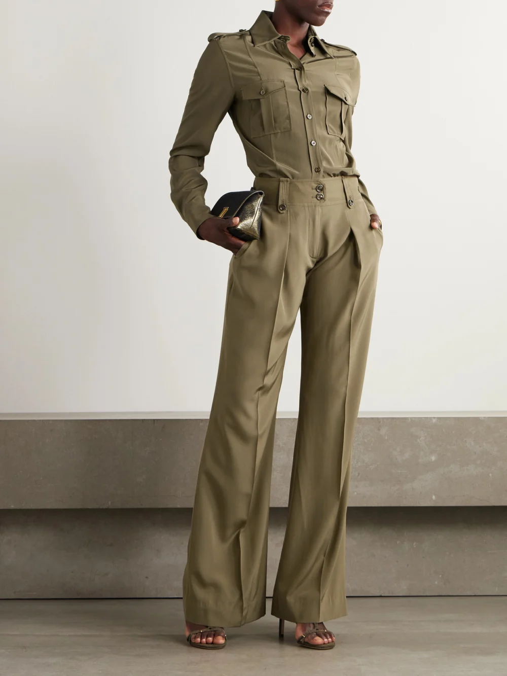 Tom Ford Pleated Silk Crepe De Chine Straight-leg Pants, worn by a model