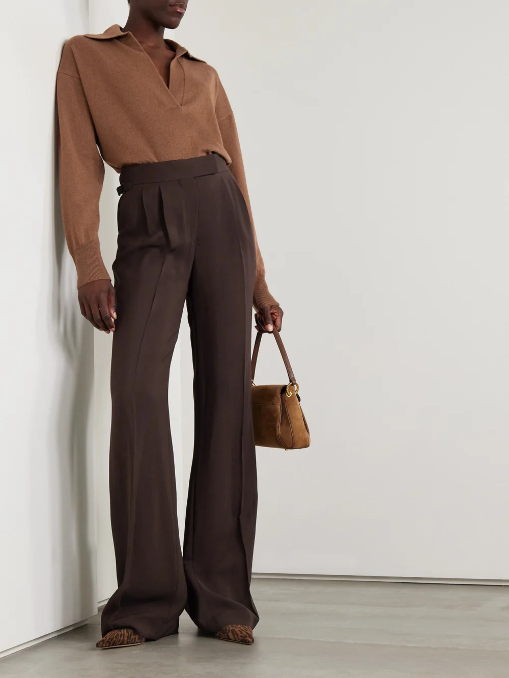 Tom Ford Pleated Washed-twill Wide-leg Pants, worn by a model