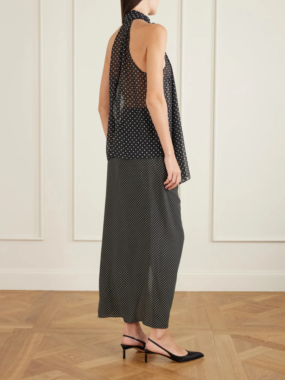 Back view of the Tom Ford Pussy-bow Polka-dot Silk-georgette Top