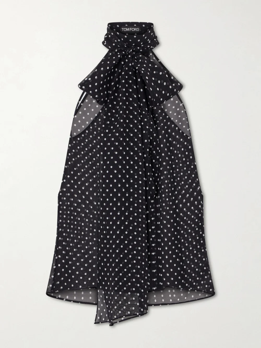 Tom Ford Pussy-bow Polka-dot Silk-georgette Top in black