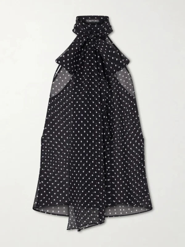 Tom Ford Pussy-bow Polka-dot Silk-georgette Top