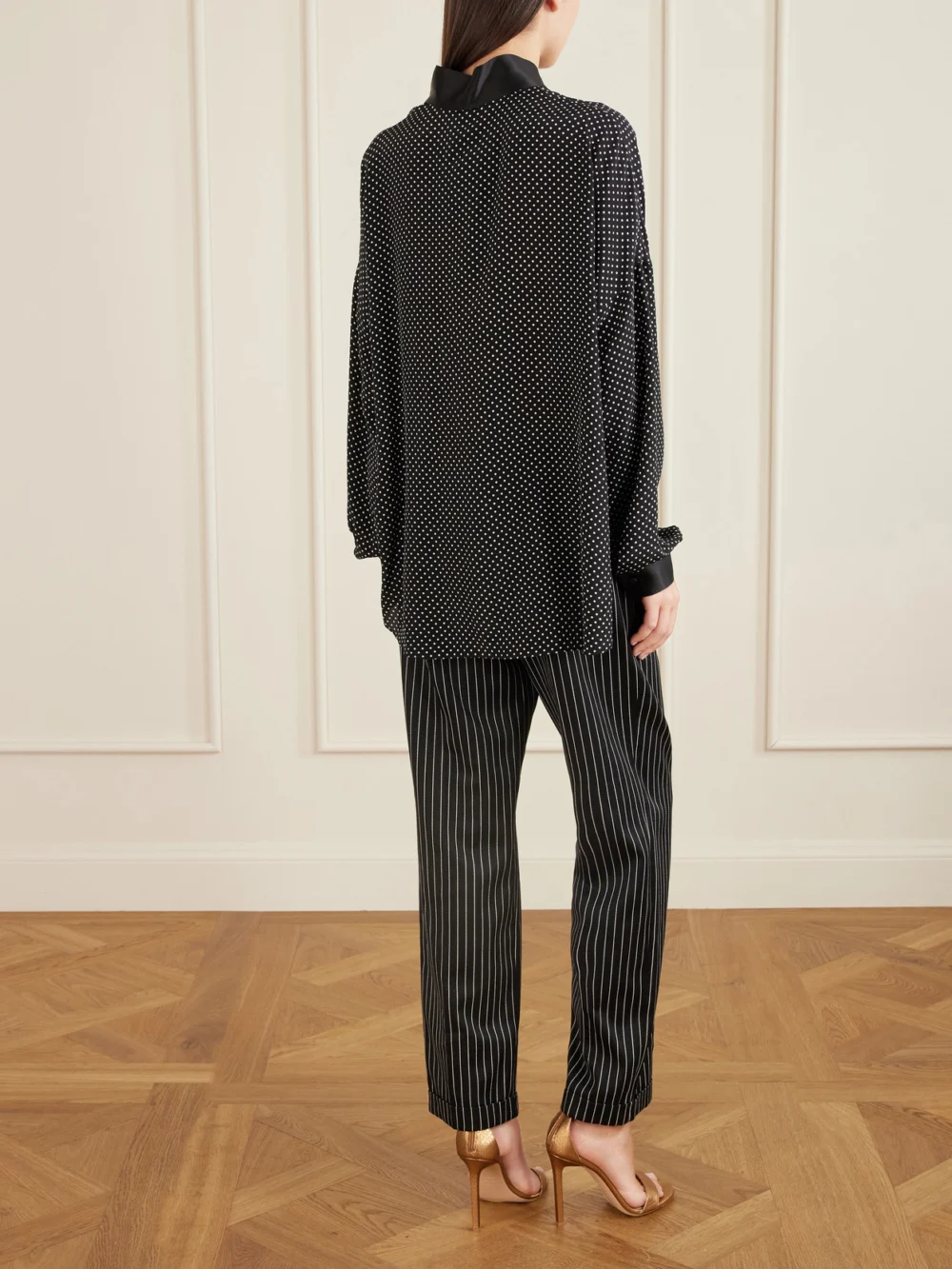 Back view of the Tom Ford Pussy-bow Polka-dot Silk-satin Blouse