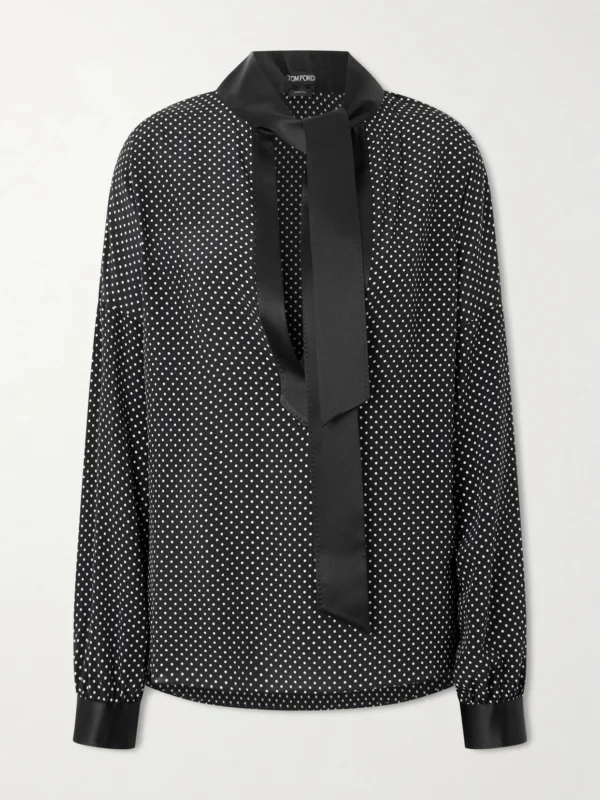 Tom Ford Pussy-bow Polka-dot Silk-satin Blouse