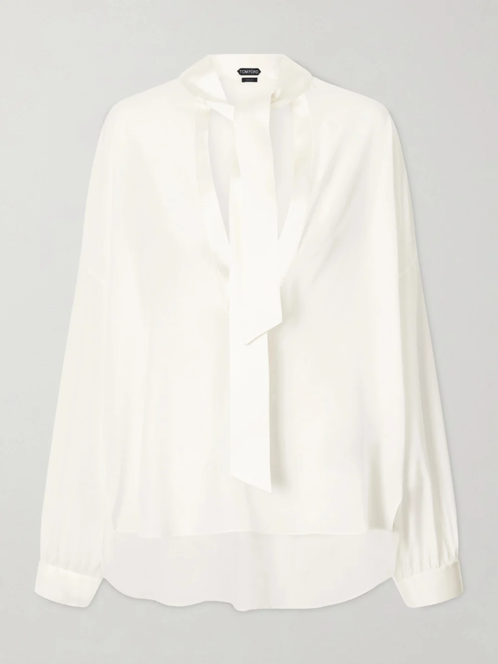 Tom Ford Pussy-bow Satin-trimmed Silk Crepe De Chine Blouse in off-white