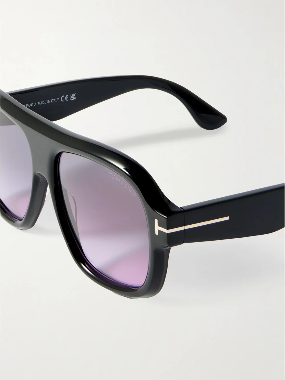 Close-up detail of the Tom Ford Rhonda Aviator-style Acetate Sunglasses